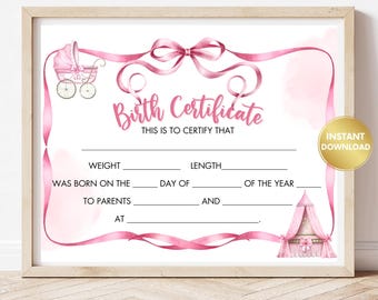 Printable Baby Girl Birth Certificate: Keepsake Gift (PDF)