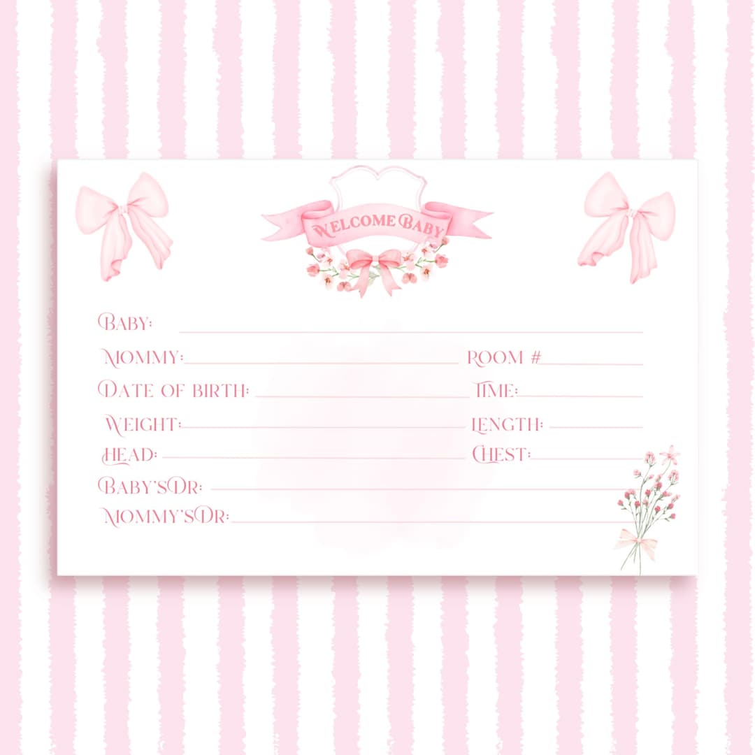Baby Girl Hospital Crib Card: Floral Newborn Announcement (printable ...