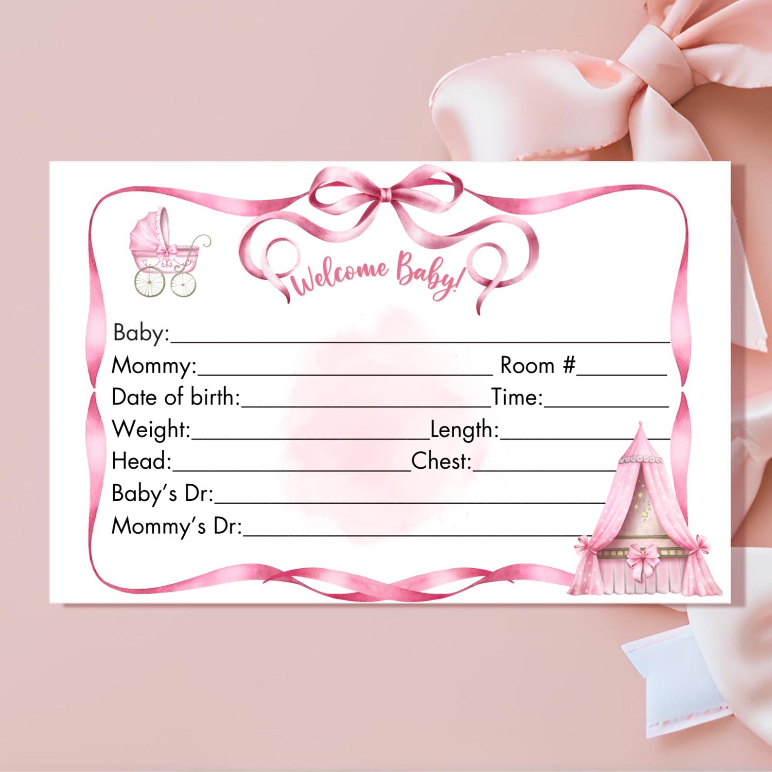 Baby Girl Hospital Crib Card: Newborn Stats Sign (digital Download) - Etsy