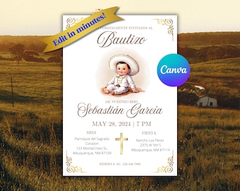 Charro Baptism Invitation: Vaquero Fiesta, Mexican Cowboy Theme (Digital Download)