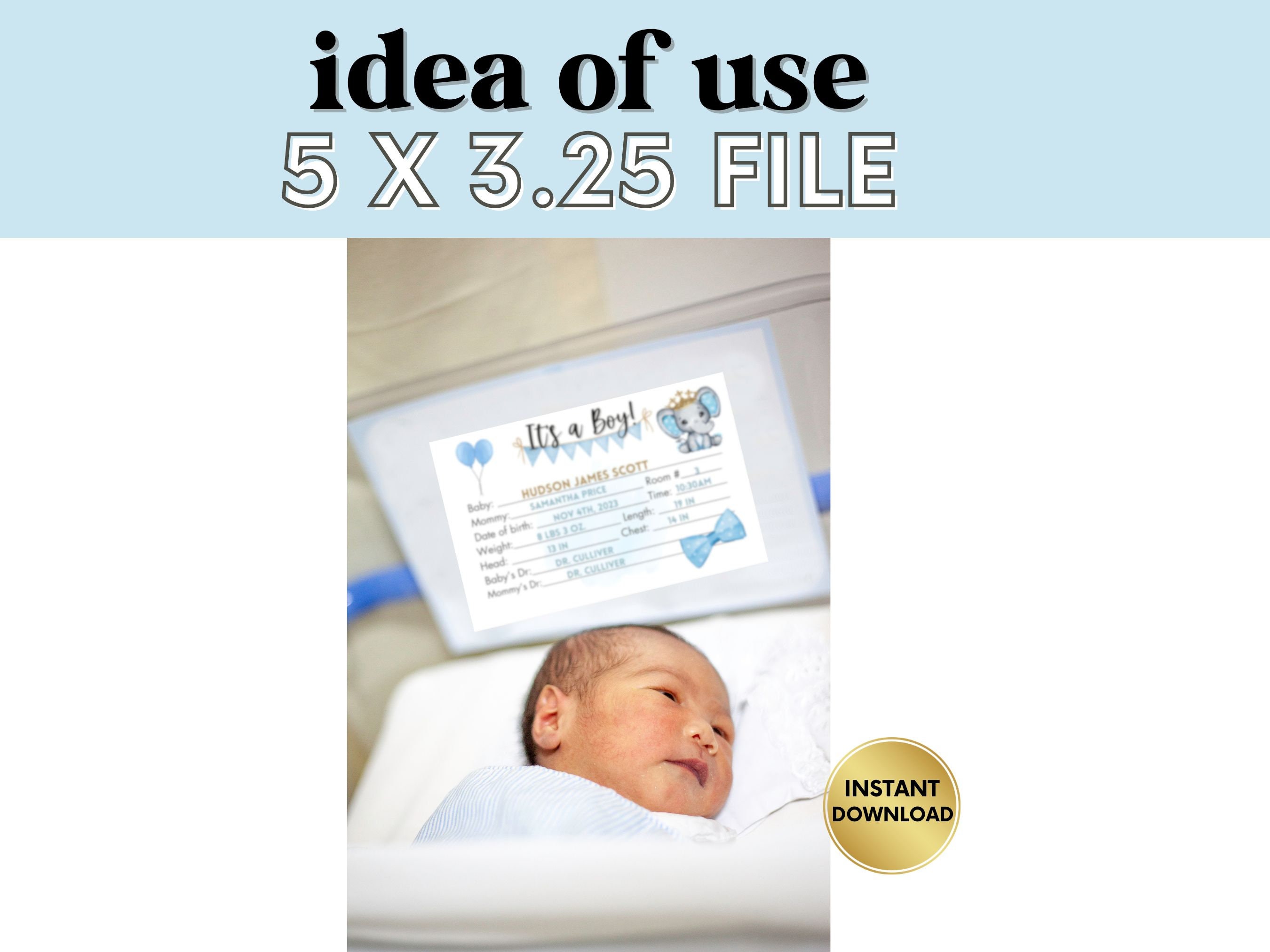 Hospital Crib Card, Baby Birth Stats, Baby Boy Name Card, NICU Name