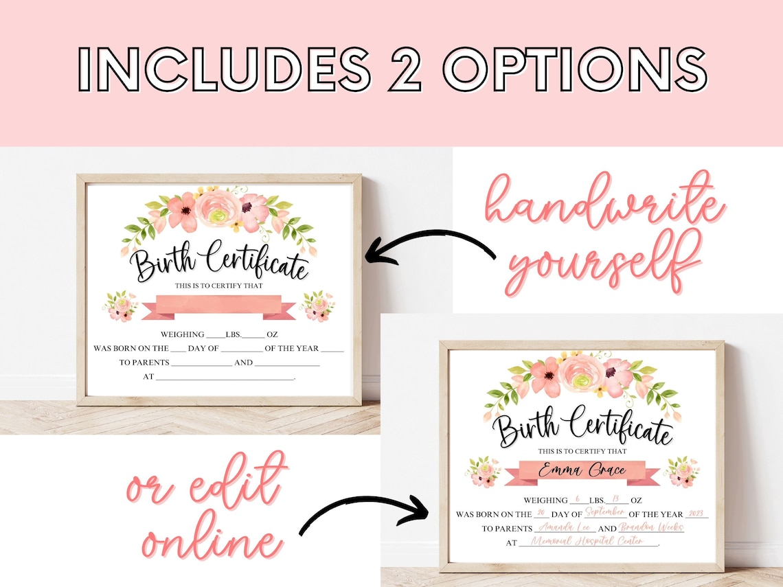Printable Baby Birth Certificate, Baby Girl Certificate, Newborn ...