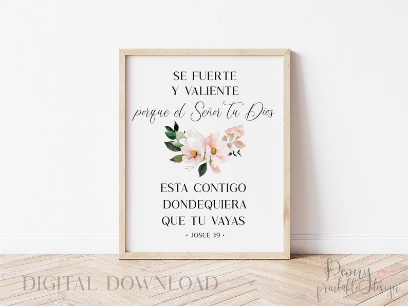 Spanische Bibel Vers Druck, Spanische Bibel Vers Zitat Druck Kunst, Spanische Wand Kunst Wohnkultur, Joshua 1:9, Frases Cristianas Bild 1