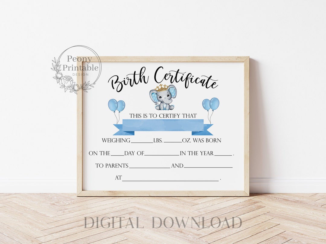 Printable Baby Birth Certificate Baby Boy Certificate - Etsy