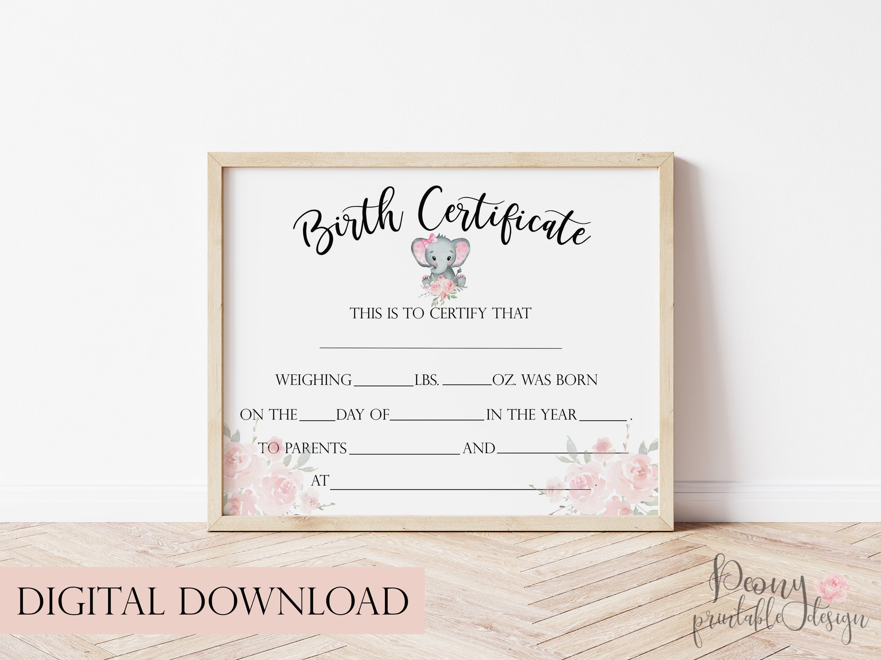 Printable Baby Birth Certificate, Baby Girl Certificate, Newborn  Certificate, Custom Certificate Pertaining To Girl Birth Certificate Template