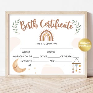 Afdrukbare geboorteakte baby, certificaat baby meisje, certificaat pasgeborene, aangepast certificaat