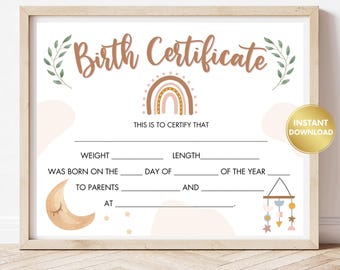 Printable Baby Girl Birth Certificate: Keepsake Certificate (PDF)