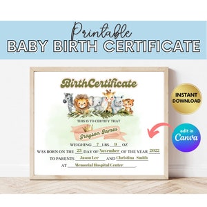 Afdrukbare baby-geboorteakte, babyjongencertificaat, pasgeboren certificaat, aangepast certificaat
