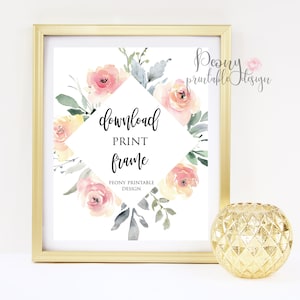 May include: A printable floral design with the text "download print frame" in a diamond shape. The design features pink and yellow flowers with green leaves on a white background.