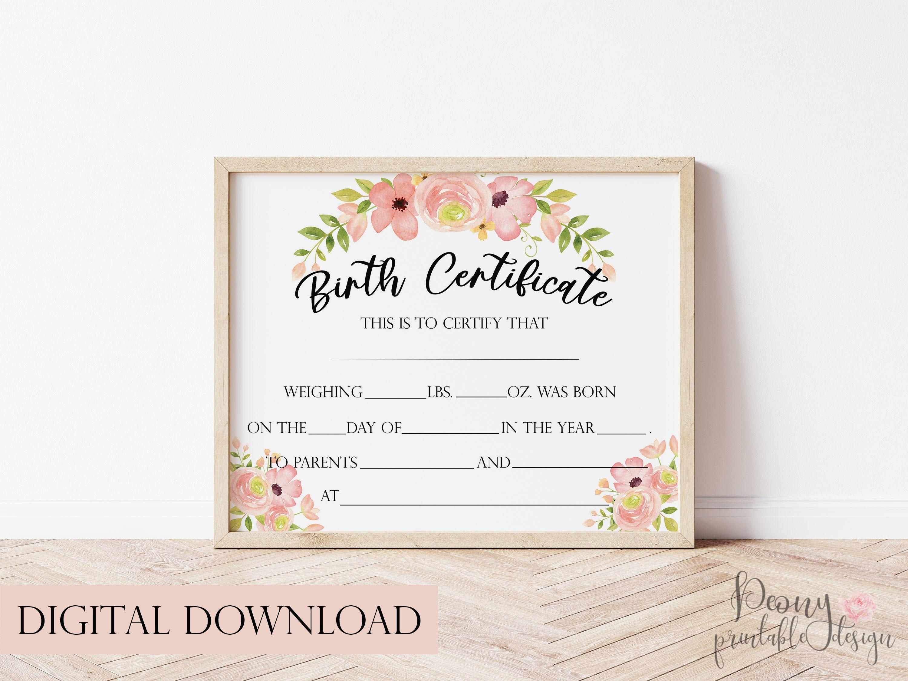 Printable Baby Birth Certificate Baby Girl Certificate - Etsy