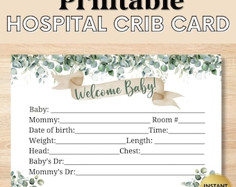 Hospital Crib Card, Baby Birth Stats, Baby Boy Name Card, NICU Name Card, Printable Name Card, Hospital Name Sign, Health Crib Card