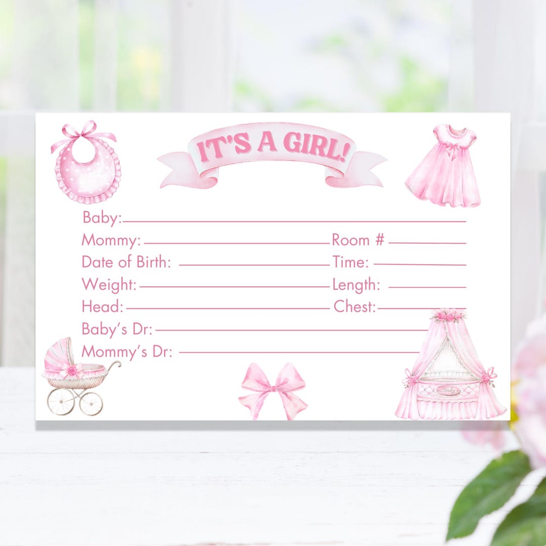 Crib Note Hospital Baby Girl Hospital Crib Card: Newborn Stats Sign (digital Download) - Etsy