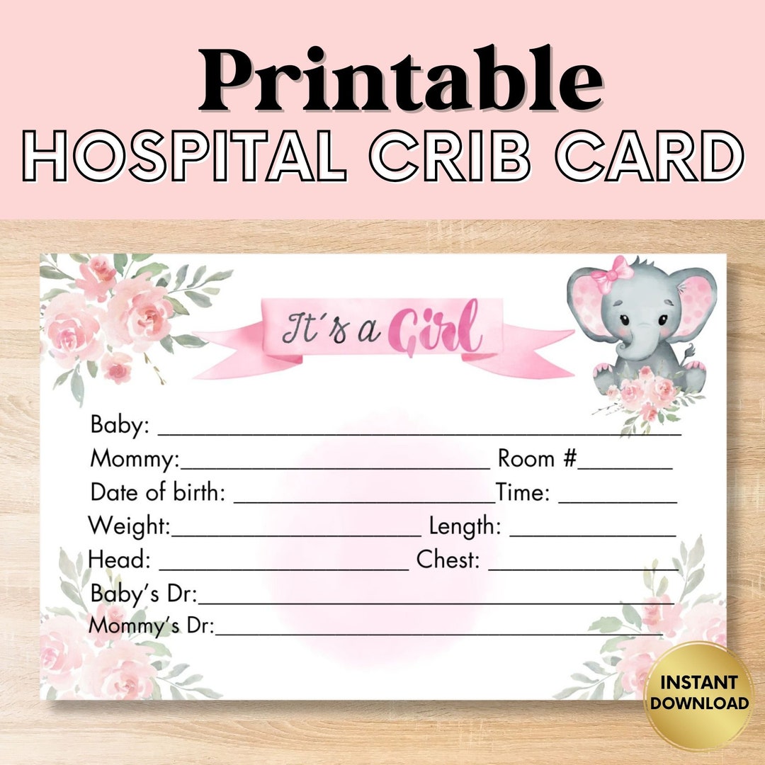 Hospital Crib Card, Baby Girl Name Card, NICU Name Card, Printable Name