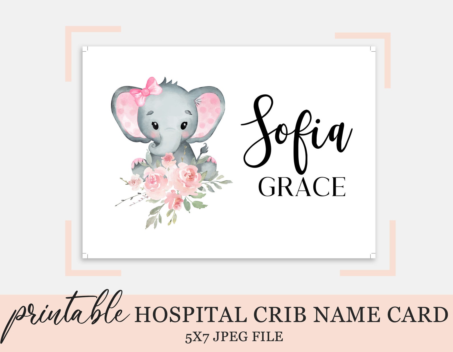 Hospital Crib Card, Baby Girl Name Card, NICU Name Card, Printable Name