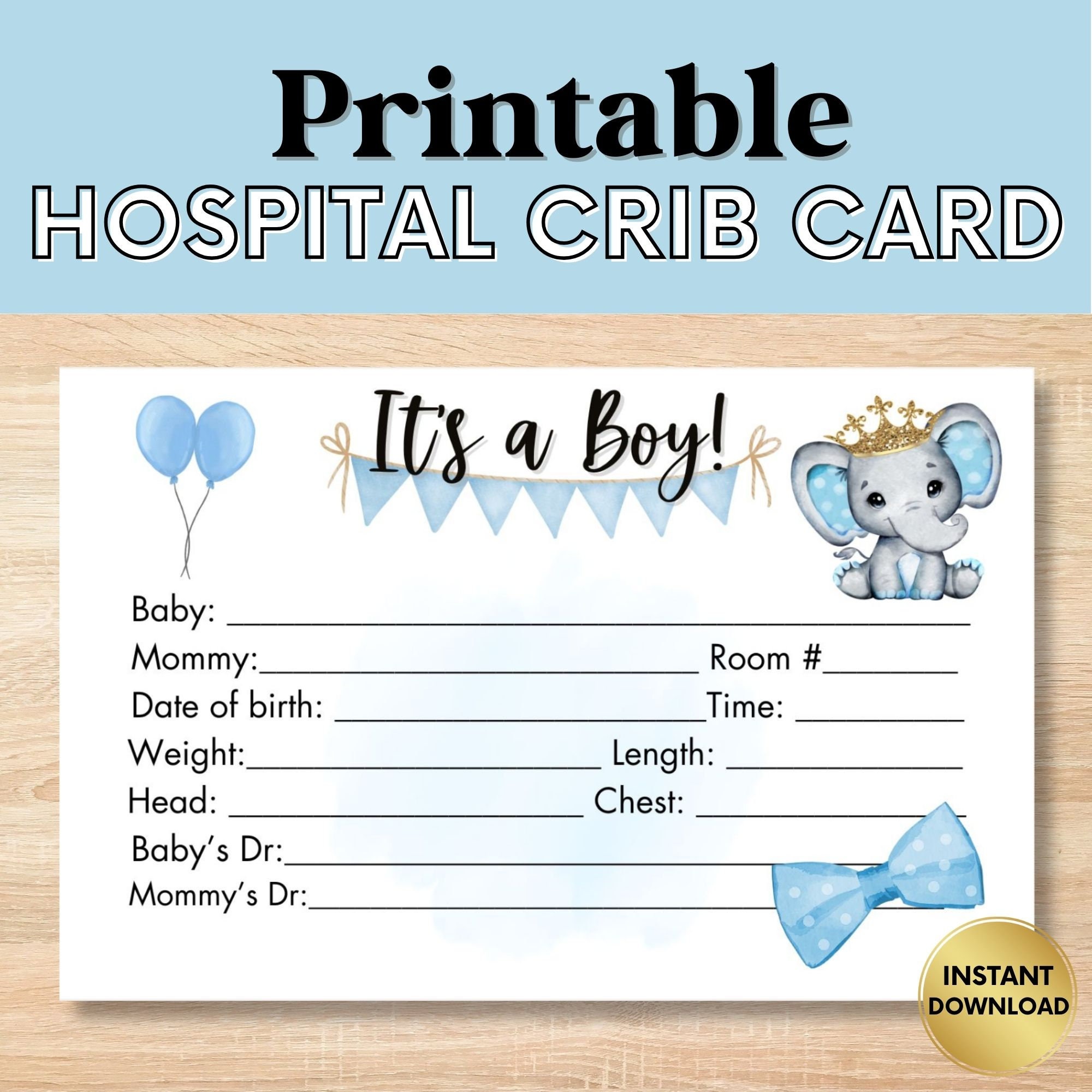Hospital Crib Card, Baby Birth Stats, Baby Boy Name Card, NICU Name