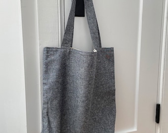 Blue Chambray Tote Bag Linen Tote Bag Gray Tote Dark Blue Bag Beach Bag Market Bag Farmers Market Sack Sturdy Gift for Her Tote Bag Navy