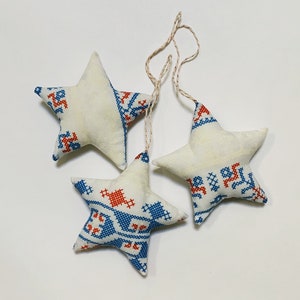 Star Ornament Nordic Decor Holiday Decor Vintage Fabric Christmas Tree Ornament White Holiday Decor Kitch Red White Blue Holiday Ornament