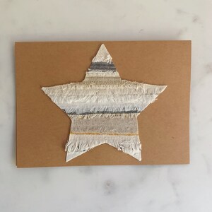 Carte de voeux faite main avec étoile pour les fêtes, carte en tissu recyclé écologique, carte de Noël bohème dorée, carte de Hanoucca