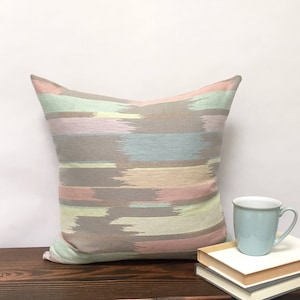 Pastel Boho Gray Pillow, Gray, Pink, Blue, Yellow, Green Stripe Pillow Cover Boho Pastel Vintage Decor Old School Pillow, Dorm Room Decor