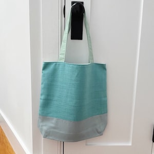 Blau Farbe Block Einkaufstasche Grüne Einkaufstasche Leinen Tote hellblau und Meer Schaum grün Türkis Teal Markt Einkaufstasche Schultertasche Schule Tote
