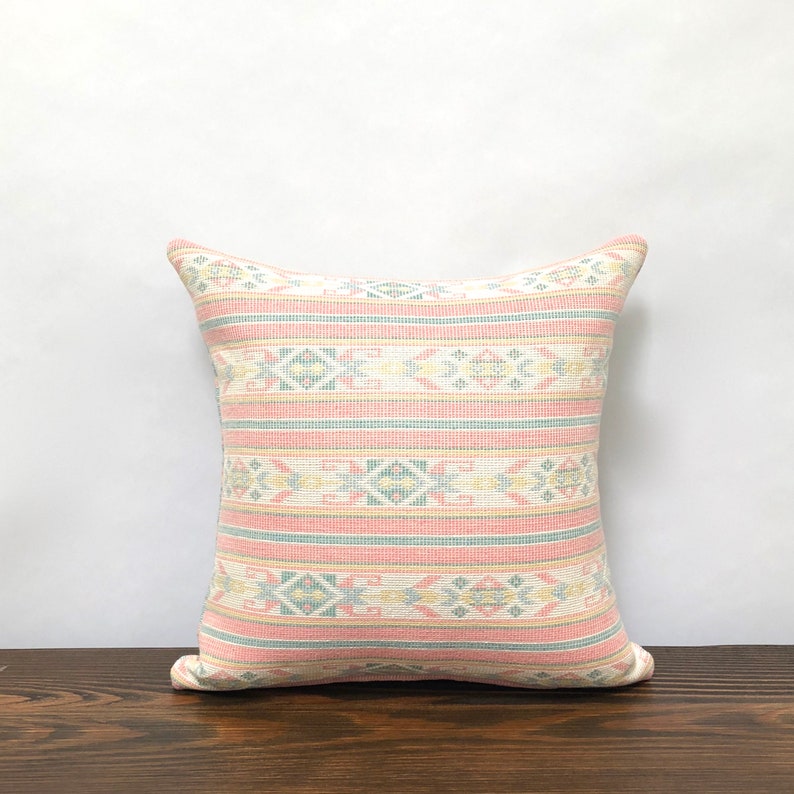 Pastel Blue Pillow Cover, Pink and Blue Southwest Stripes, Turquoise Pink Blue Yellow Reversible Pillow Cover, Nursery Decor Kid Decor image 2