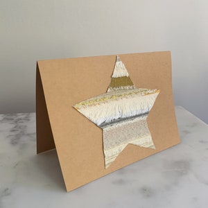 Handgemaakte ster vakantiewenskaart eco-vriendelijke hergebruikte stoffen kaart gouden boho-kerstkaart hanukah-kaart wenskaart sterrand