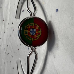 Handmade Silver Cuff Bangle Bracelet with Portugal Flag, Tile Cabochon Glass