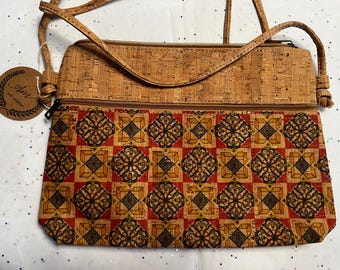 New Cork Crossbody / Handbag from Portugal, Vegan - Colorful Tile Patterns