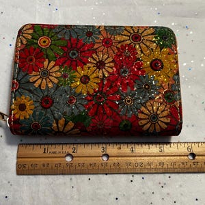 Monedero de corcho con cremallera, diseño floral, geométrico, ecológico, sostenible, vegano, 5,5 x 4