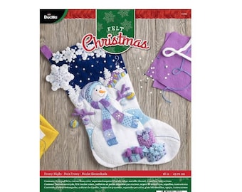 Bucilla Kit : &#39;Frosty Night&#39; Christmas Snowman Stocking Felt Applique Kit -  86703