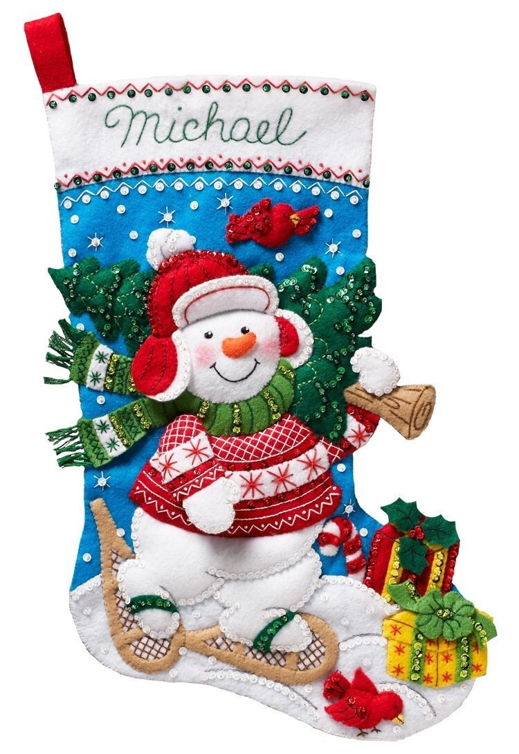 DIY Bucilla Nordic Snowman Snow Shoes Country Christmas Felt Stocking Kit  86817 