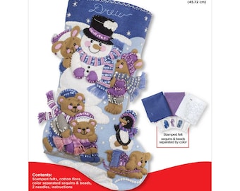 Bucilla- Kit: &#39;Playing in the Snow&#39;-  Felt Christmas Stocking Stitchery Kit -  86975E