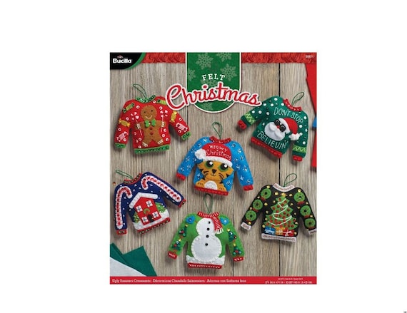 Bucilla Kit: 'ugly Sweaters' Felt Christmas Ornament Stitchery Kit, 86674,  Set of 6 Ornaments 