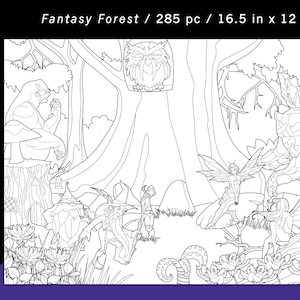 Fantasy Forest Color-A-Puzzle, Teen/Adult Jigsaw Puzzle,  Unique Mythical Puzzle, Birthday Gift, Christmas Gift