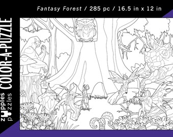 Fantasy Forest Color-A-Puzzle, Teen/Adult Jigsaw Puzzle,  Unique Mythical Puzzle, Birthday Gift, Christmas Gift