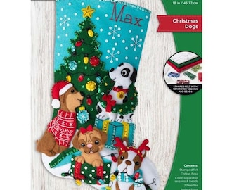 Bucilla Kit - 'Christmas Dogs' Felt Applique Stocking Embroidery Kit - 89251E