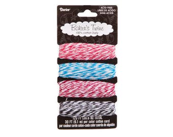 Bakers Twine Cotton, Metallic Berry Delightful, 30' Each (9.1m), 120' Total, Colorful Twine