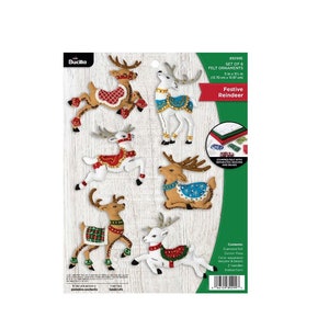 Bucilla Kit:  &#39;Festive Reindeer Ornaments&#39;  Felt Embroidery and Applique Kit - 89299E