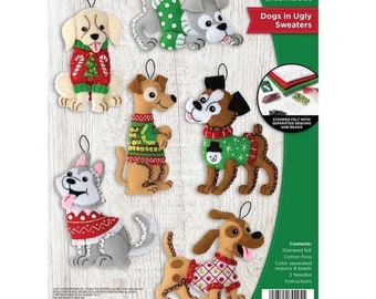 Bucilla Kit: 'Dogs in Ugly Sweaters' Ornaments ' Felt Embroidery and Applique Kit- 89295E