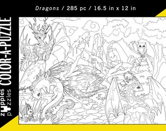 Dragons Color-A-Puzzle, Teen/Adult Jigsaw Puzzle, Unique Mythical Creature Puzzle, Birthday Gift, Christmas Gift