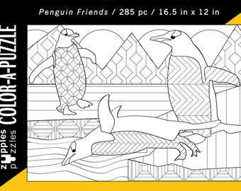 Penguin Friends  Color-A-Puzzle, Teen/Adult Jigsaw Puzzle, Unique Polar Animals,  Birthday Gift, Christmas Gift