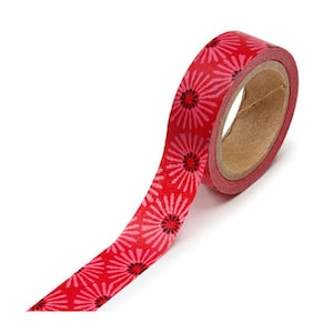Floran Washi Tape, Red Flowers, 5/8 Inches Wide and 312 Inches Long