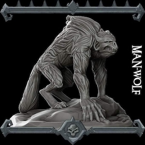 MAN-WOLF - 3D Printed Miniature Model | All Sizes | Dungeons and Dragons | Pathfinder | RPG I Halloween