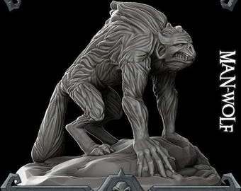 MAN-WOLF - 3D Printed Miniature Model | All Sizes | Dungeons and Dragons | Pathfinder | RPG I Halloween