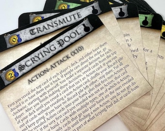 May include: A close-up of a card game with a brown background and gold accents. The card is titled "Scrying Pool" and has a description of the game's rules. The card is part of a larger set of cards.