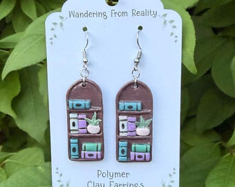 Hand-crafted, Hand Painted, Polymer Clay Bookshelf Earrings!