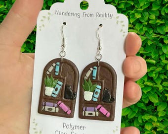 Hand-crafted, Hand Painted, Polymer Clay Bookshelf Earrings!