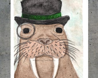 Sir Winston the Walrus Art -  Gentleman Animal Cute Wall Art - Physical Print