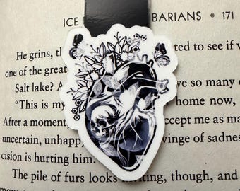 Heart Skull Flowers Magnetic Bookmark