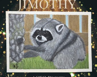 ACEO Print- Jimothy Raccoon - 2.5 x 3.5 in - Physical Print